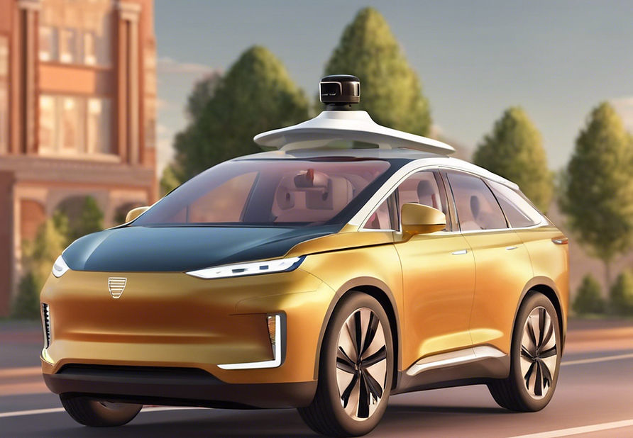 Exterior view of a streamlined, futuristic car with aerodynamic design and glowing LED accents.