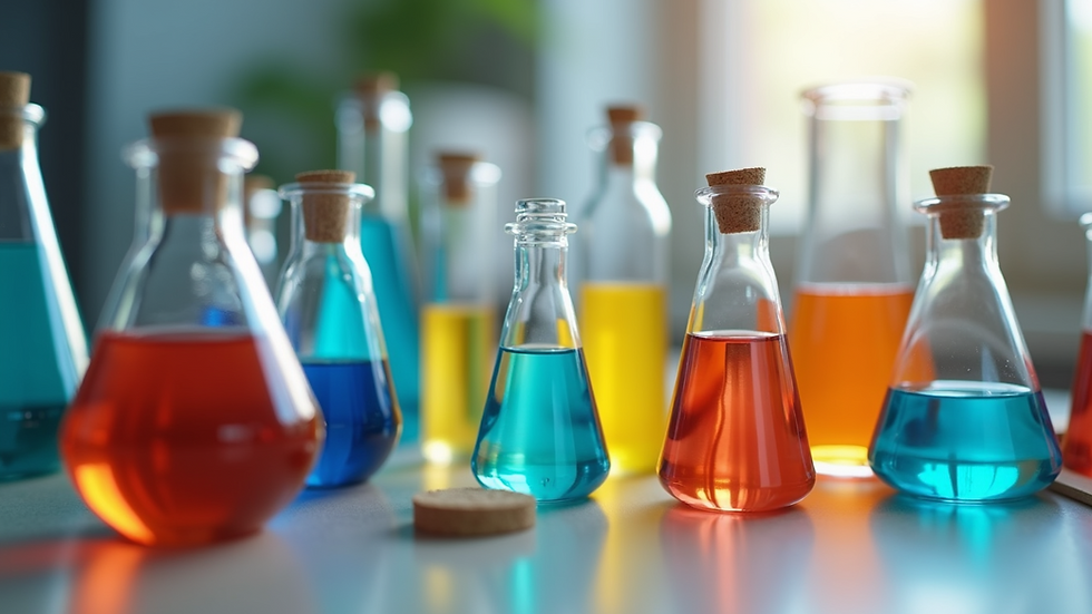 Close-up view of colorful science experiment setup with simple materials