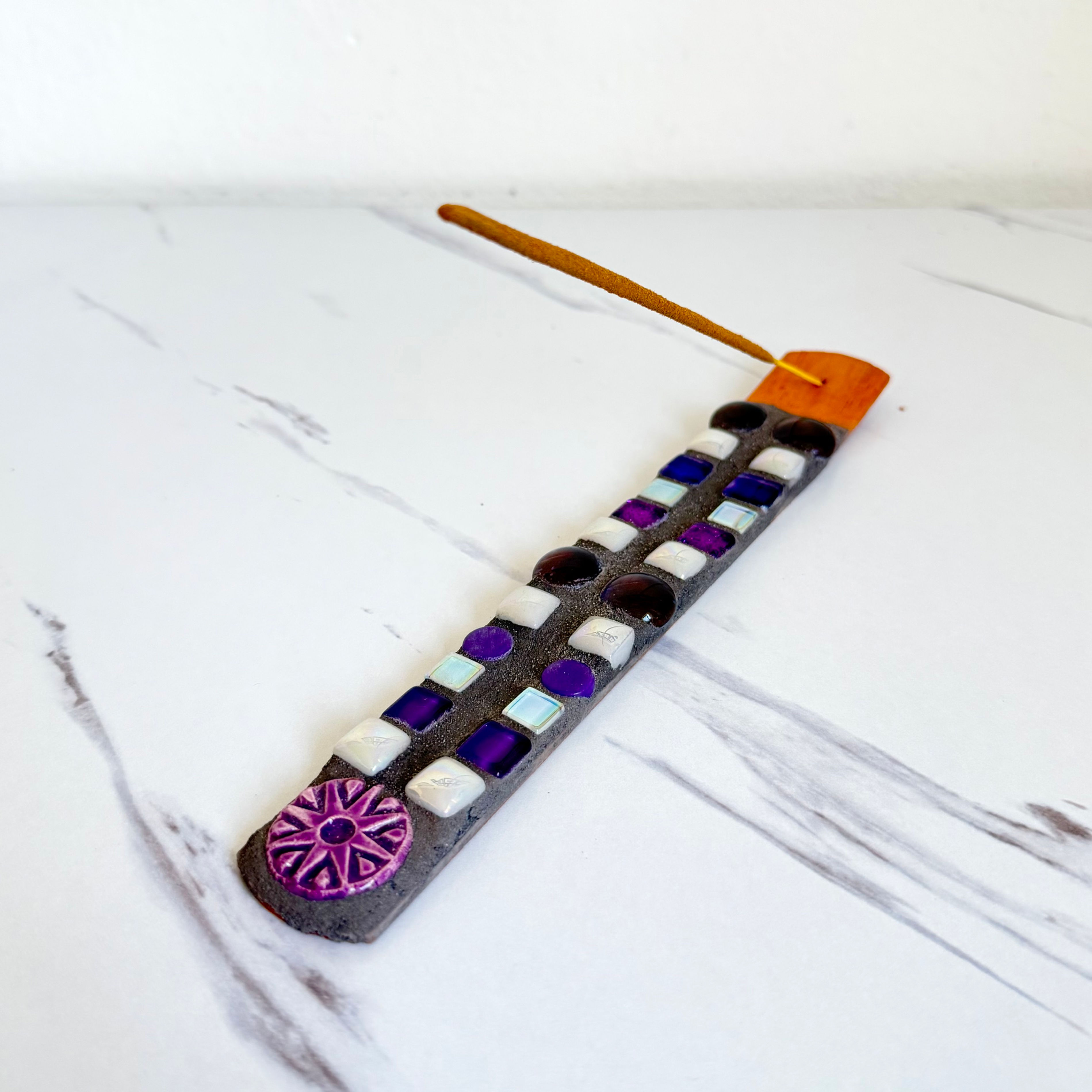 Purple and White Mosaic Incense Burner