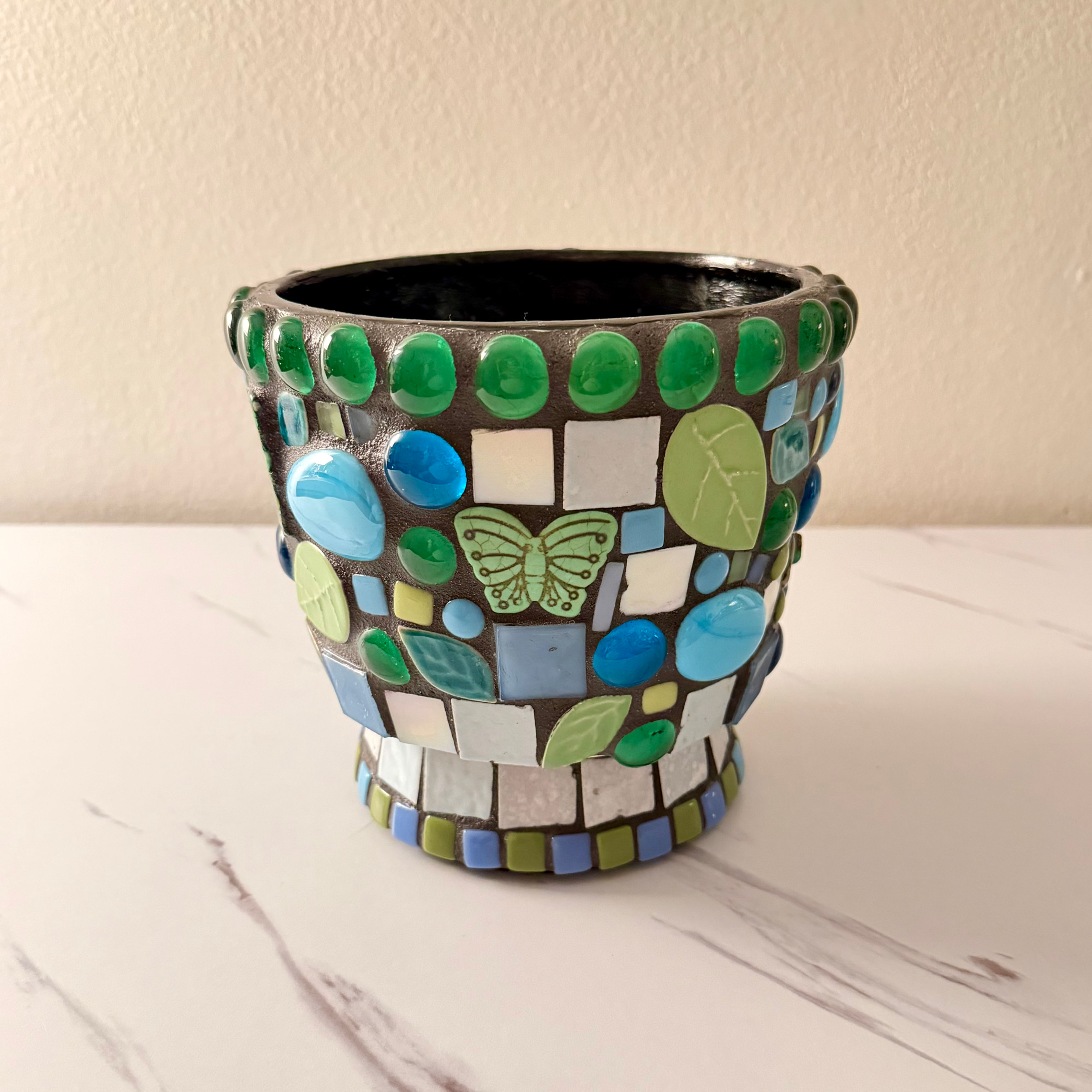 Large Green and Turquoise Mosaic Plant Pot