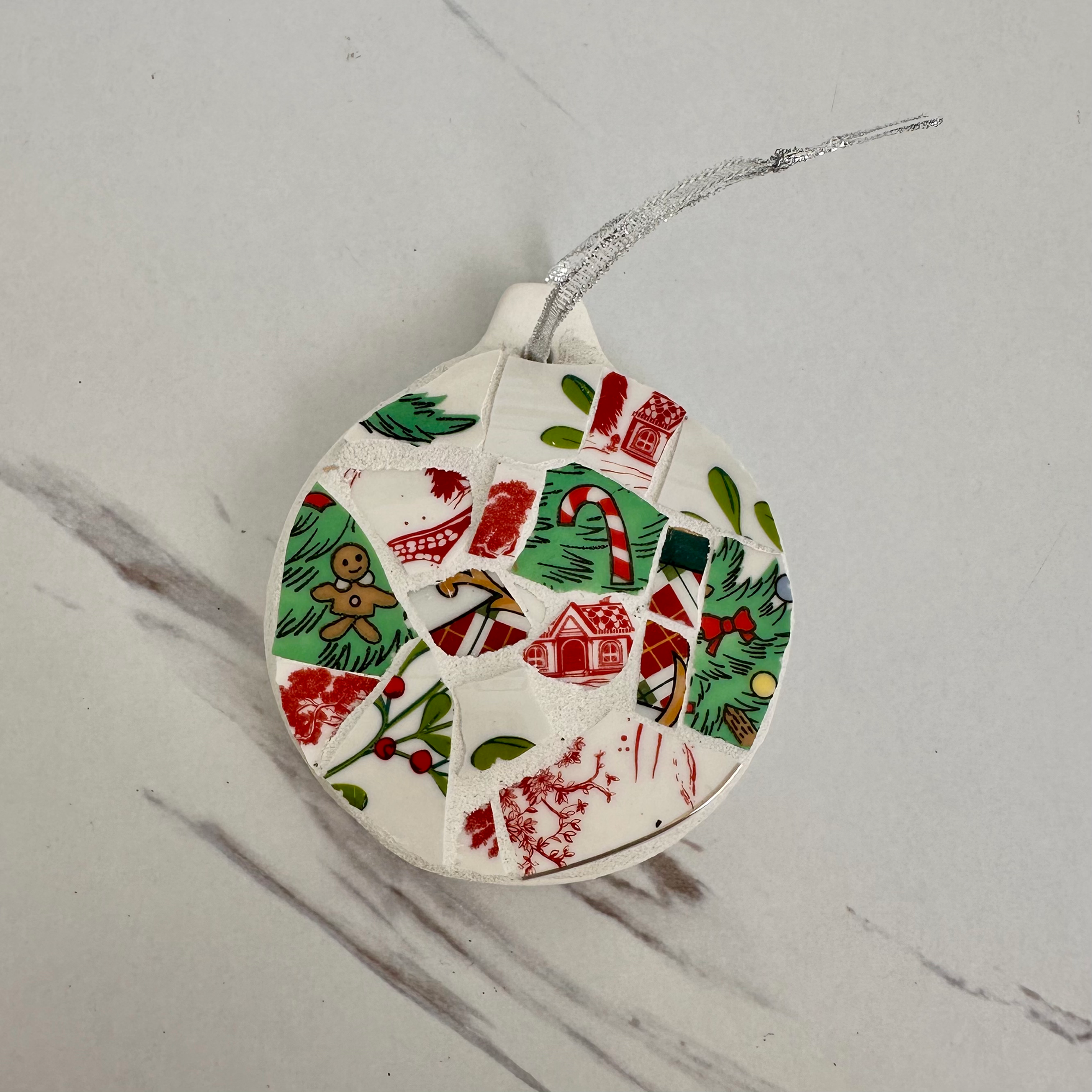 White, Green and Red Christmas Ball Ornament