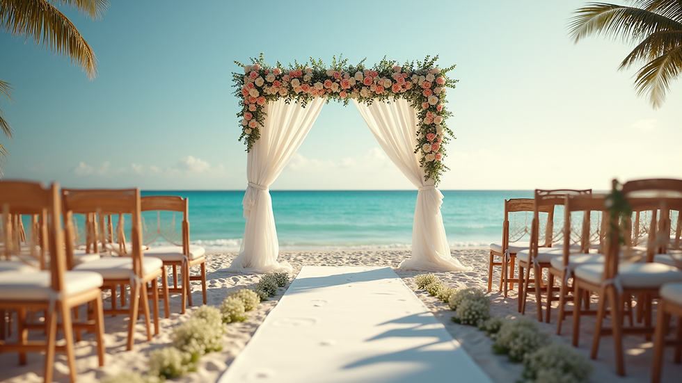 Eye-level view of a luxurious Miami beach wedding setup