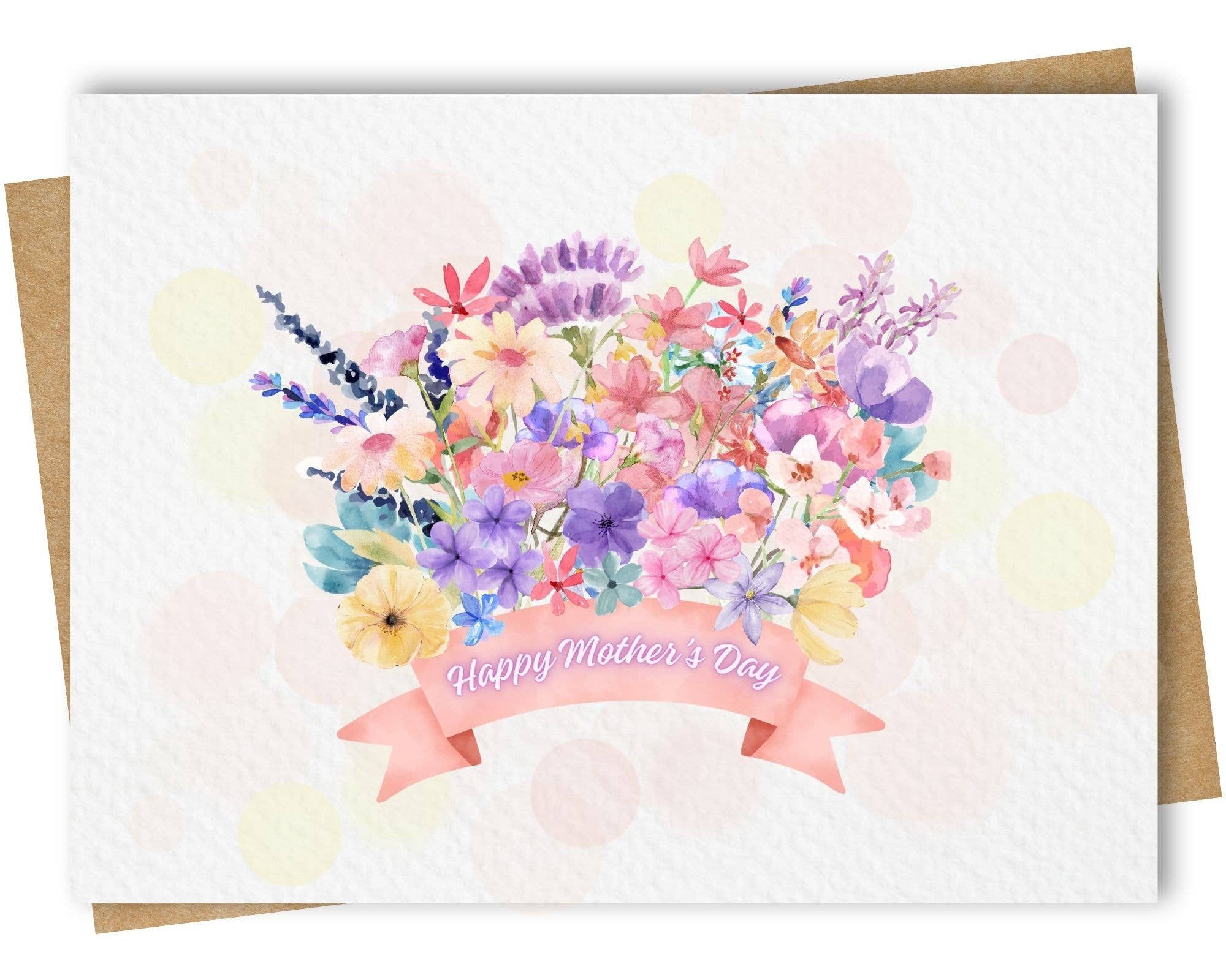 Mother's Day Floral Bouquet Card - Includes Kraft Envelope
