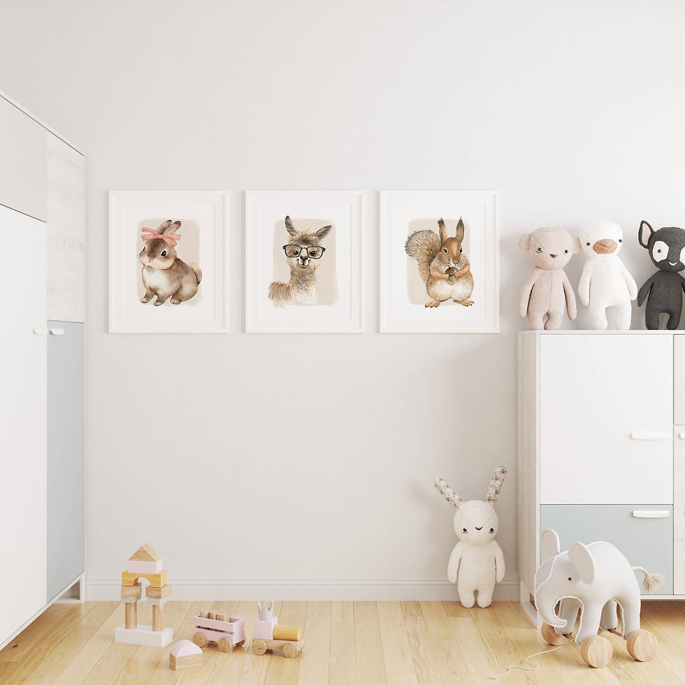High Quality Nursery Print of Animals on Watercolour Paper