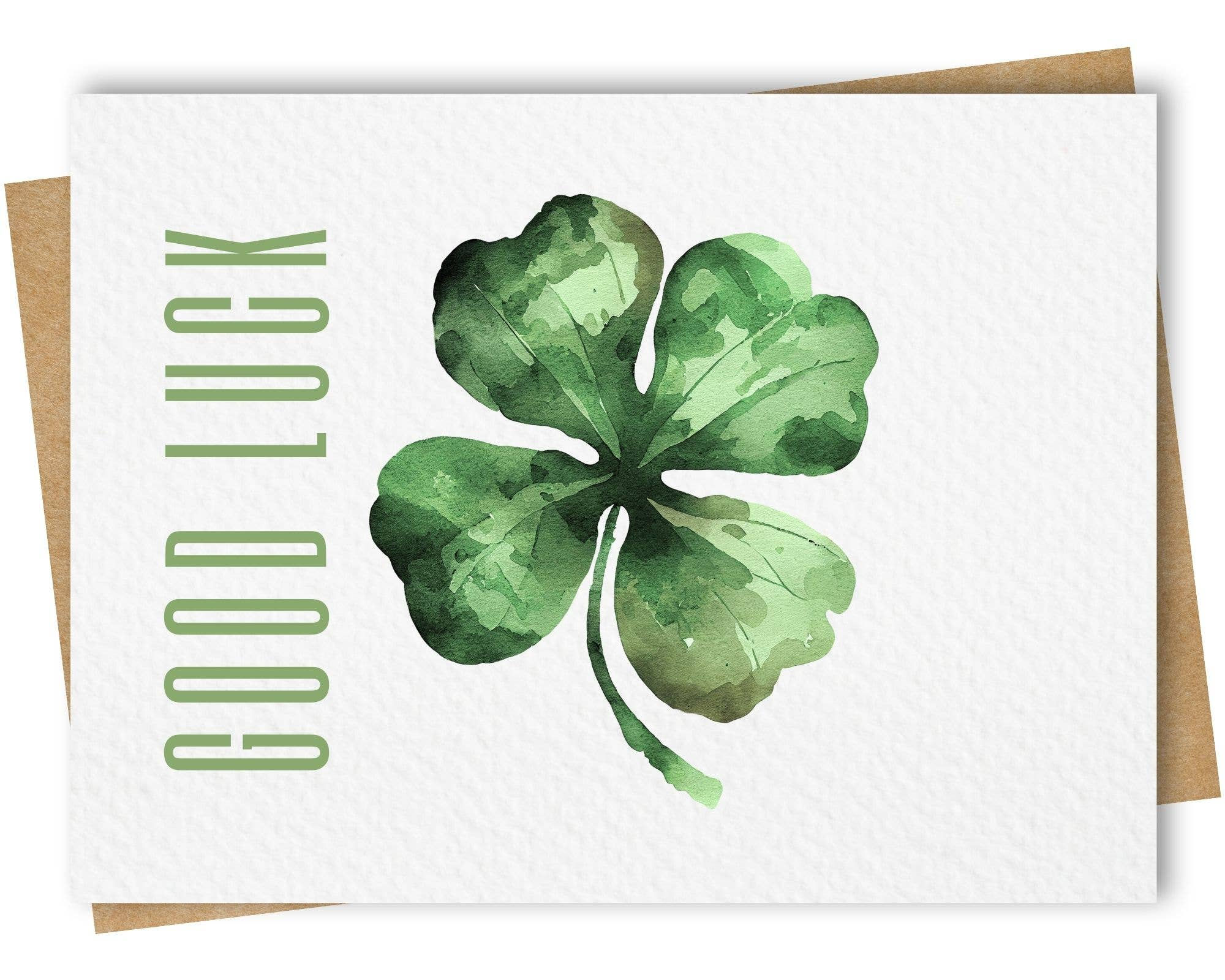 Good Luck 4 Leaf Clover Card, Includes Kraft Envelope