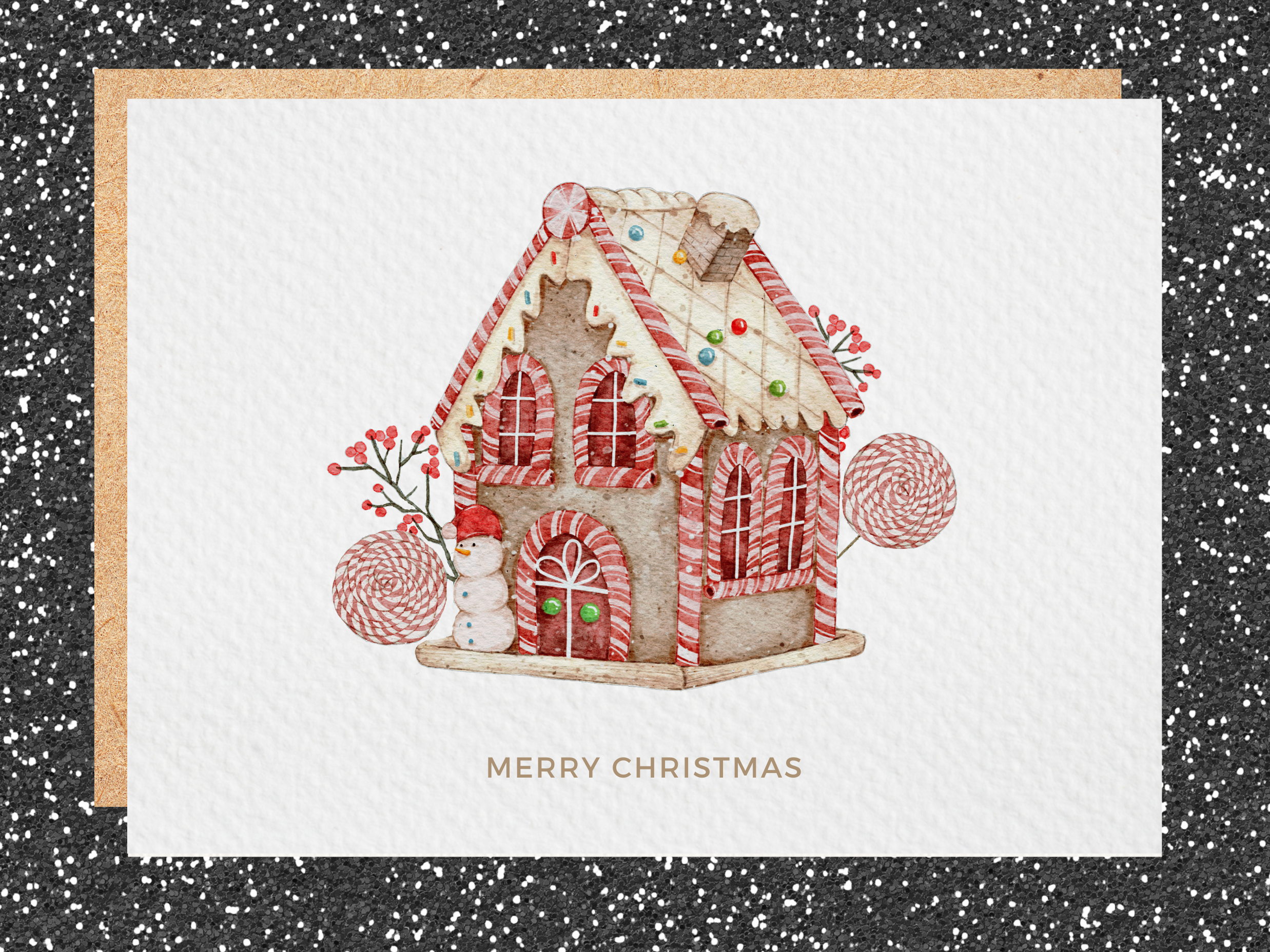 "Merry Christmas" Handmade Gingerbread Card, Incl. Envelope