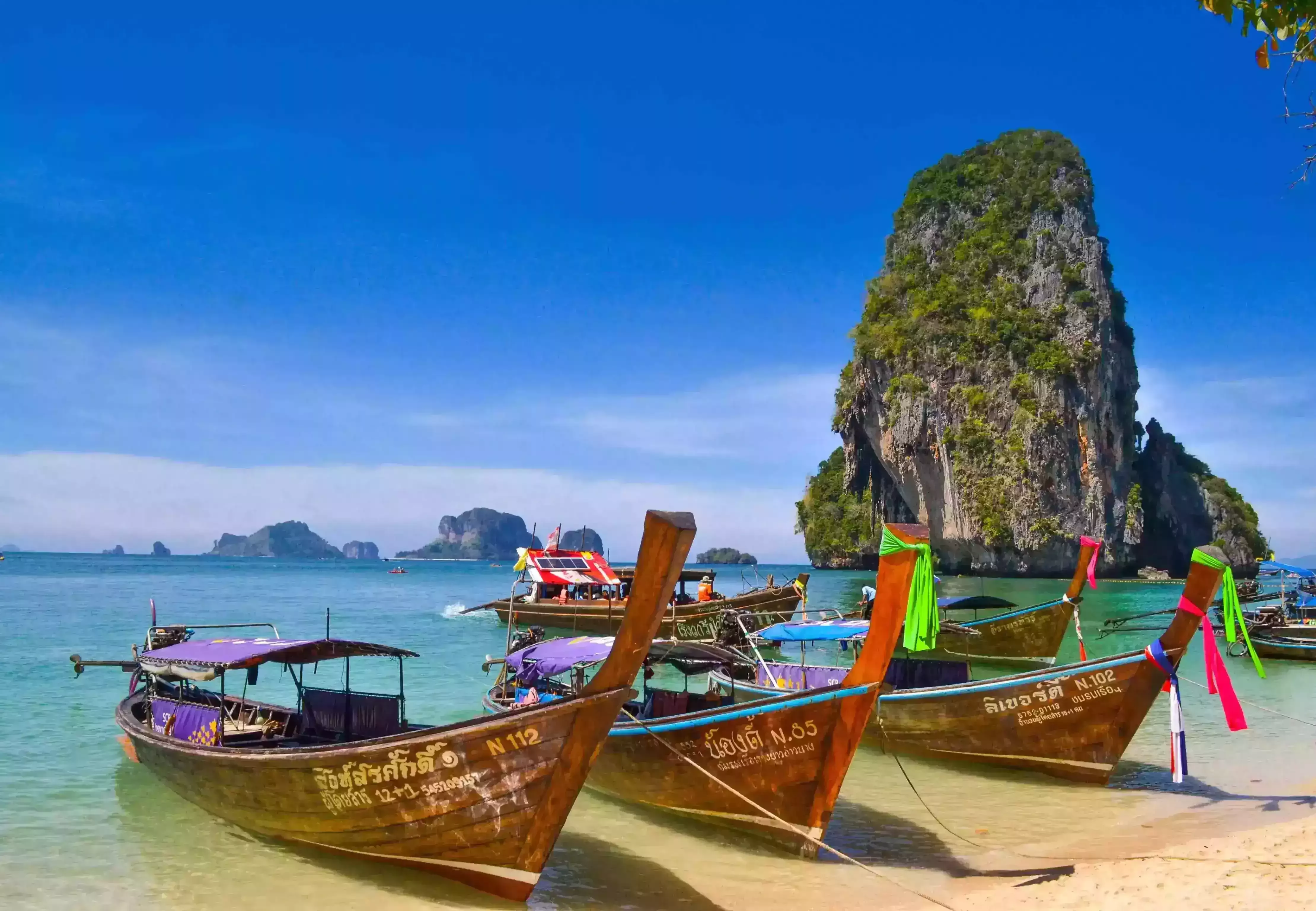 boats in Phra Nang Beach, Krabi, Thailand