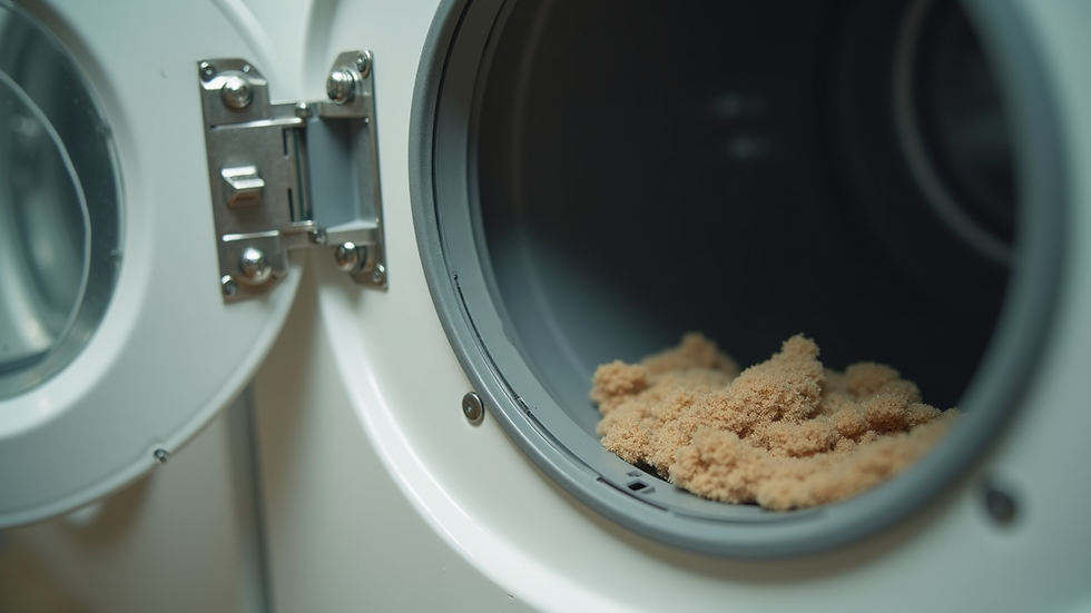Eye-level view of dryer vent opening with lint accumulation