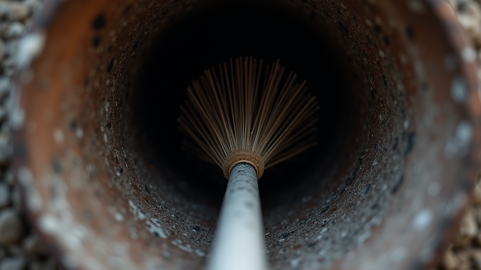 Eye-level view of a chimney brush inside a chimney flue