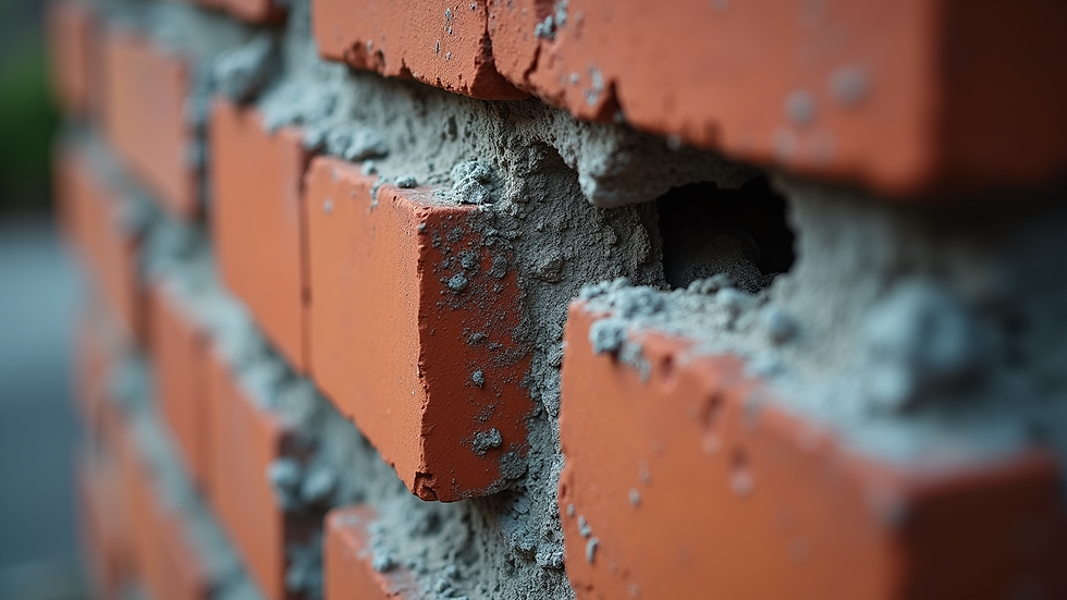 Close-up view of chimney bricks and mortar being repaired