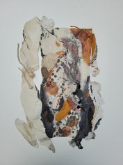 Contemporary Indian Art, Installation Images, Art Exhibition, Art Gallery, Pune Art Gallery, Pune Contemporary Art, Indian Artist, Aparajita Jain Mahajan, Neutral, Found Fabric, Inherited Fabric, Vida Heydari Contemporary, Contemporary Art, Abstract, Journey, Female Artist, Pune Artist, VHC, Fabric, Paper, Brown, Silent Meander