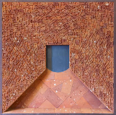 M. Pravat, Indian Artist, Wall Art, Bricks, City, Urbanization, Brown, Slate, Blue, Contemporary Art, Stone, Abstract Art, Contemporary Indian Art