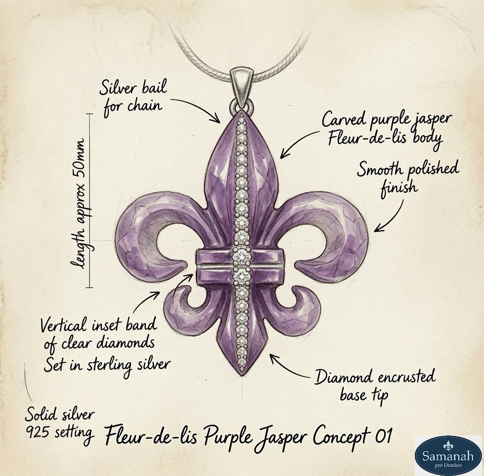 Elegant artisan Fleur-de-lis purple jasper modern jewelry concept sketch