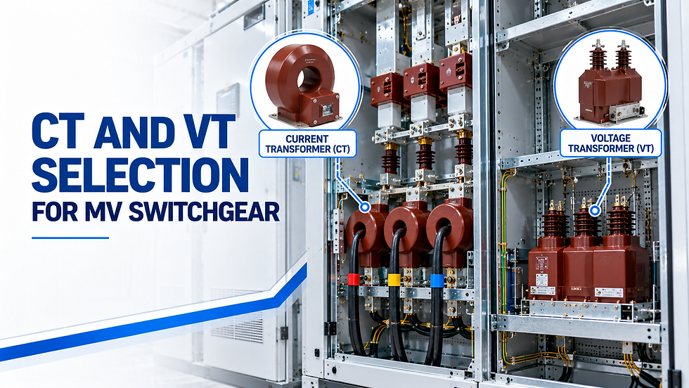 CT and VT selection for medium voltage switchgear showing current transformers, voltage transformers and protection relay integration