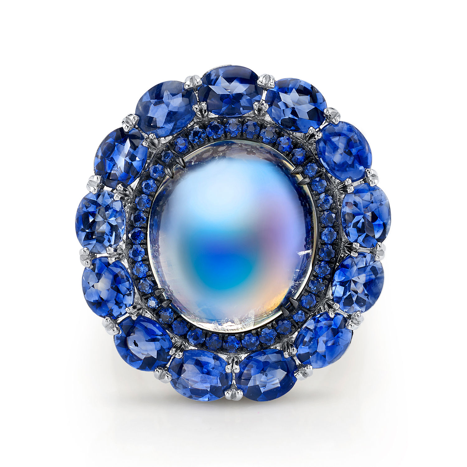 Moonstone & Sapphire Halo Ring