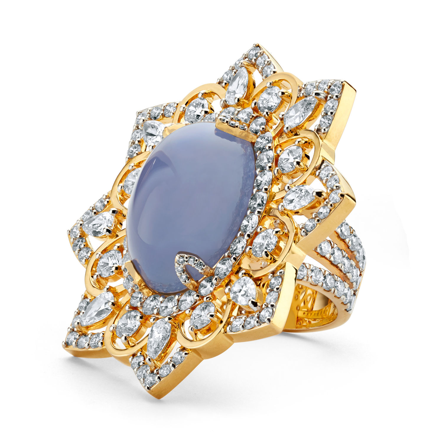 Chalcedony Cabochon & Diamond Star Ring