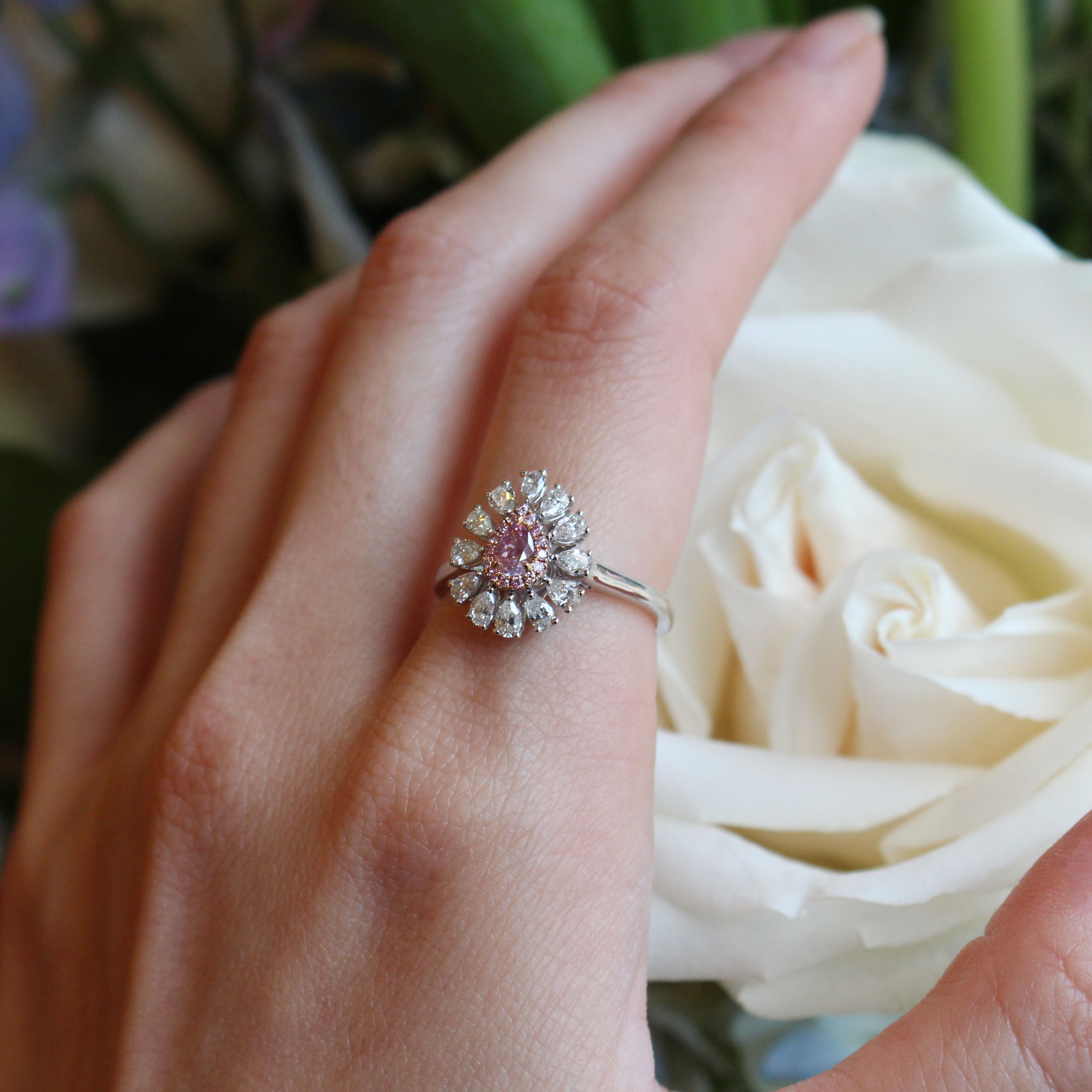 Pink Diamond & Diamond Pear-Shape Ring
