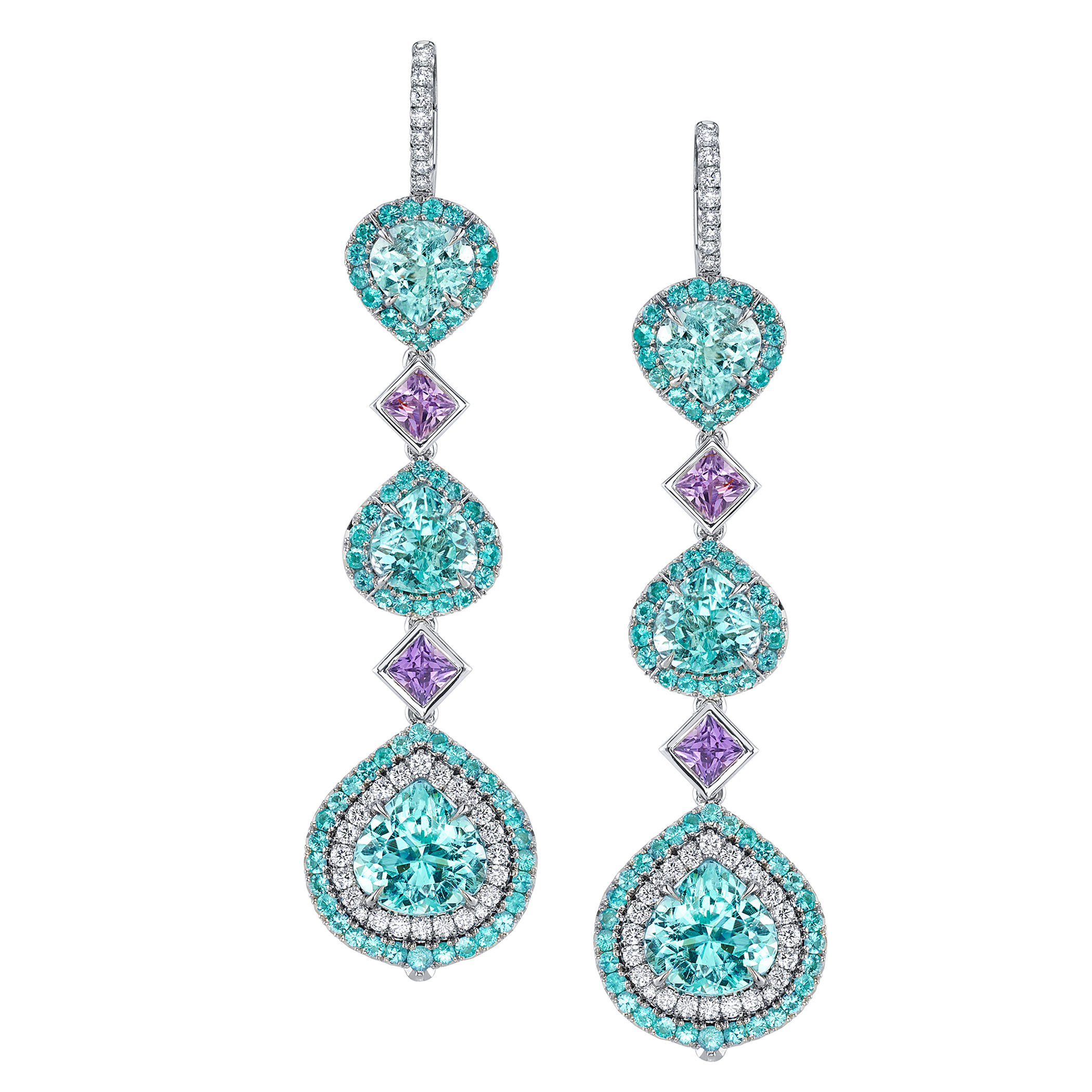 Paraíba Tourmaline, Purple Sapphire & Diamond Earrings