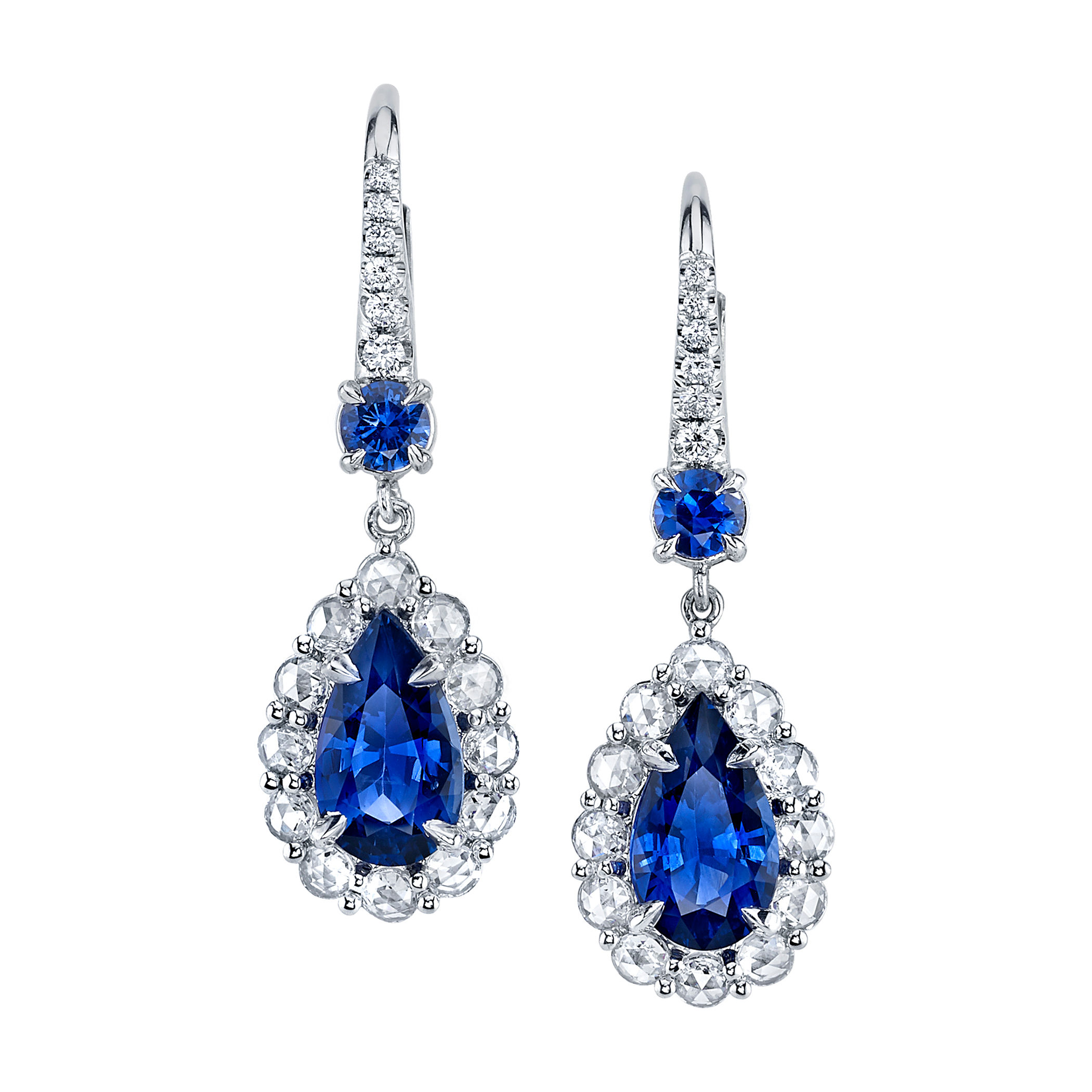 Pear-shape Sapphire & Rose-cut Diamond Drop Earrings