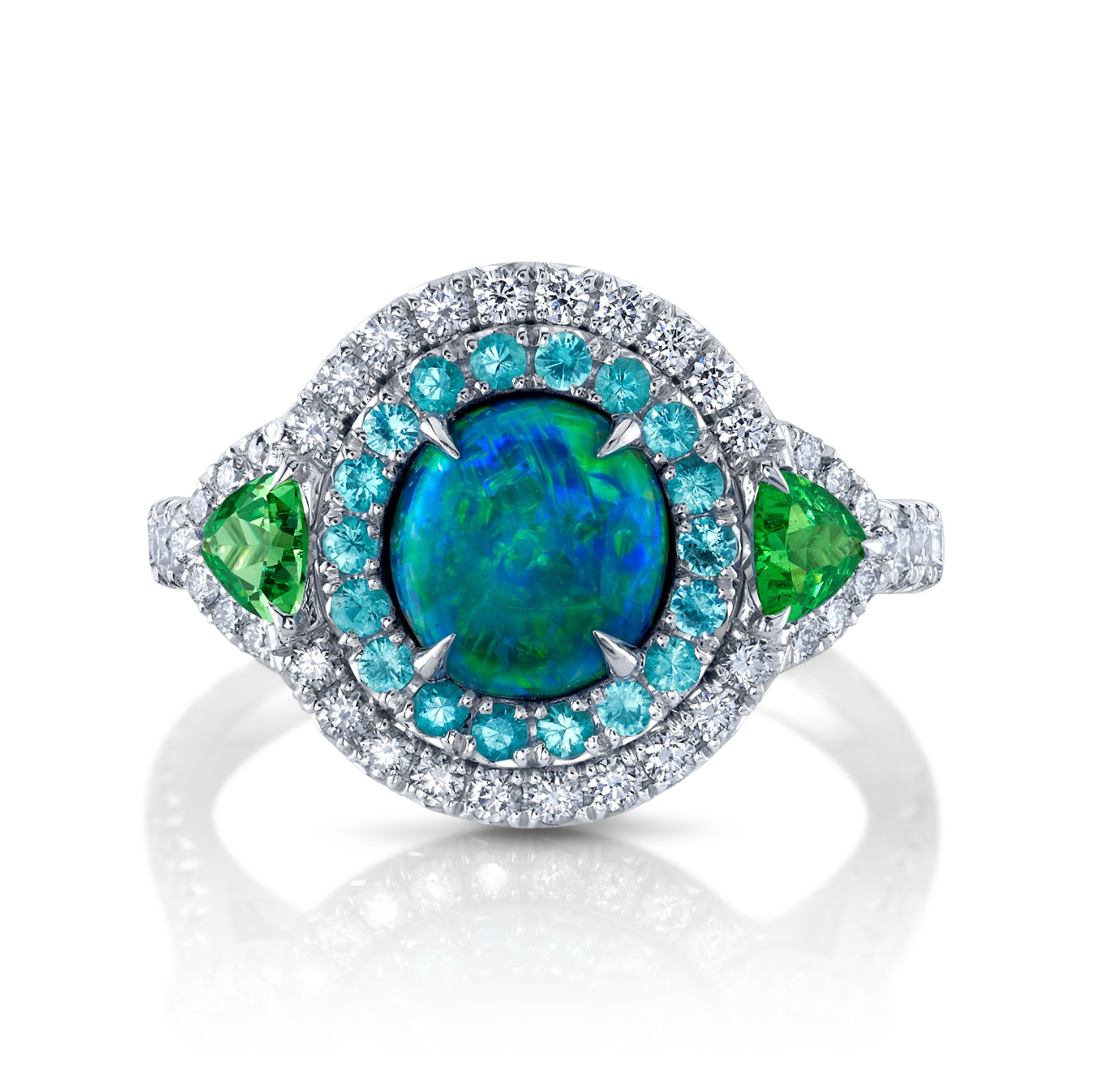 Opal, Tsavorite & Paraiba Tourmaline Ring