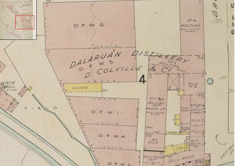 Historic plan labelled Dalaruan Distillery, David Colvill and Company, Campbeltown.