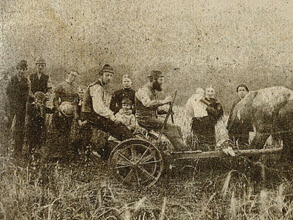 Historical rural family group with a horse and cart, reproduced in Finn Thomson’s Grandtully heritage story