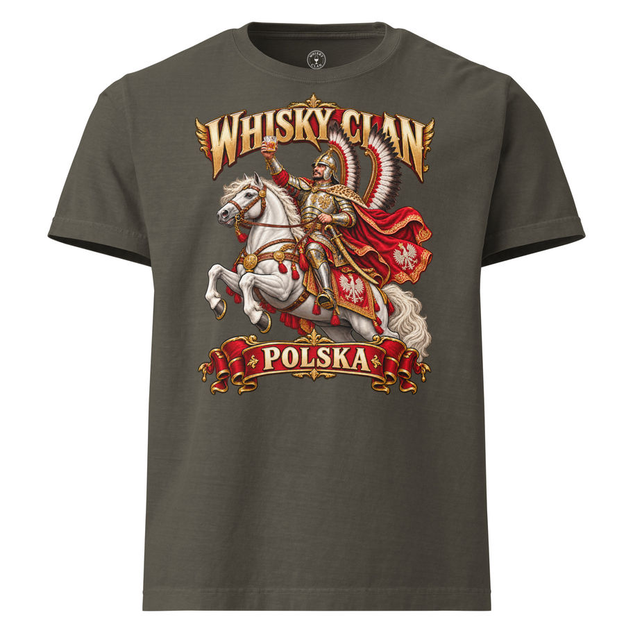 Whisky Clan Polish Winged Hussar oversized T-shirt – unisex heavyweight garment dye tee washed charcoal front
