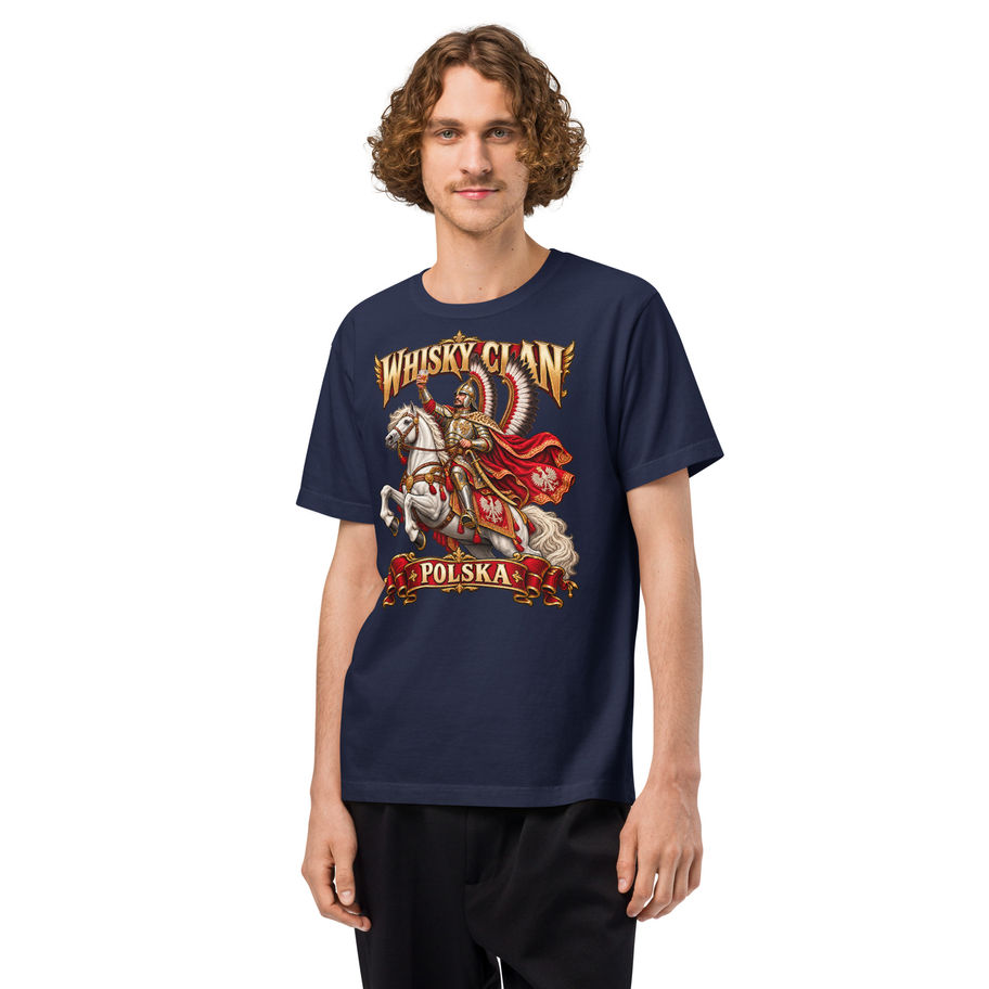 Whisky Clan Polish Winged Hussar oversized T-shirt – unisex heavyweight garment dye tee navy front