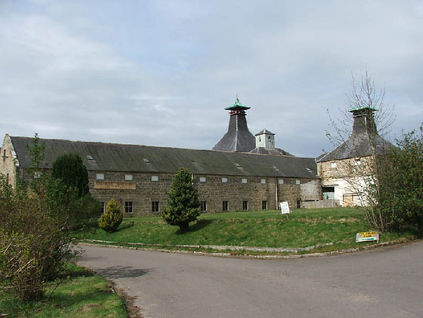 Historic Coleburn Distillery buildings and pagoda roofs in May 2005, before the current revival project