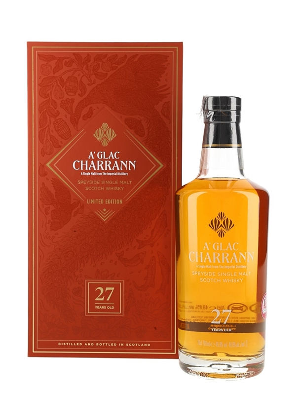 A'Glac Charrann 27 Year Old Imperial single malt bottle and presentation box photographed by Whisky.Auction