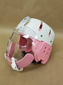 pink child's helmet with shield