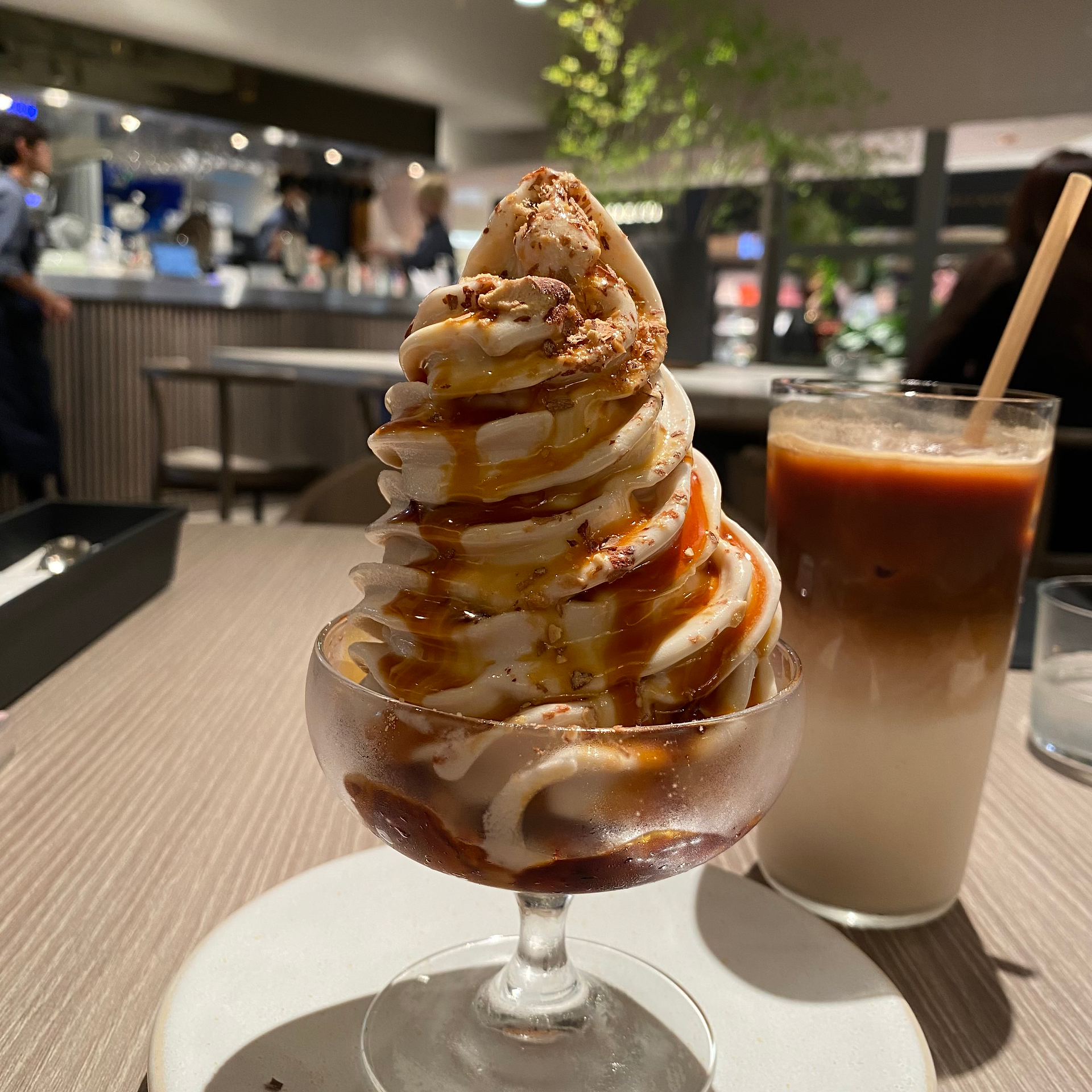 soft serve with caramel sauce