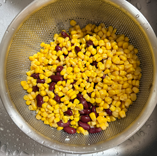 kindney beans and corn in a mesh