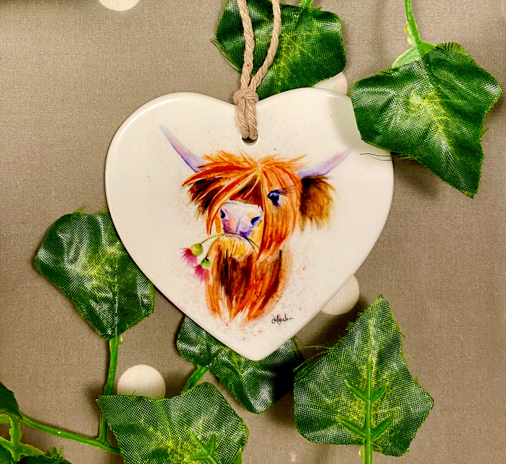 Moody Morag Ceramic Heart Decoration