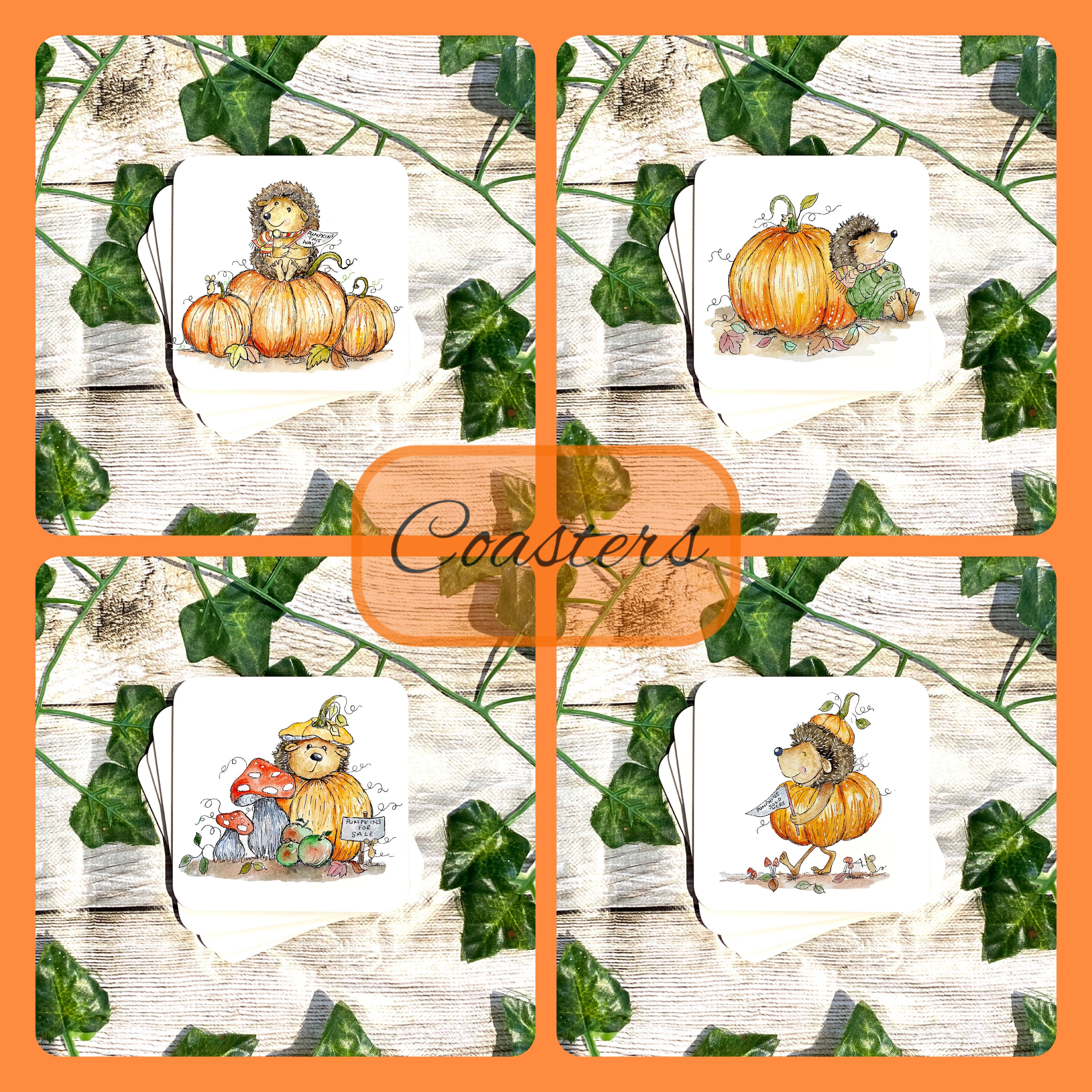 Set of 4 Pumpkin Hedgehog Coasters