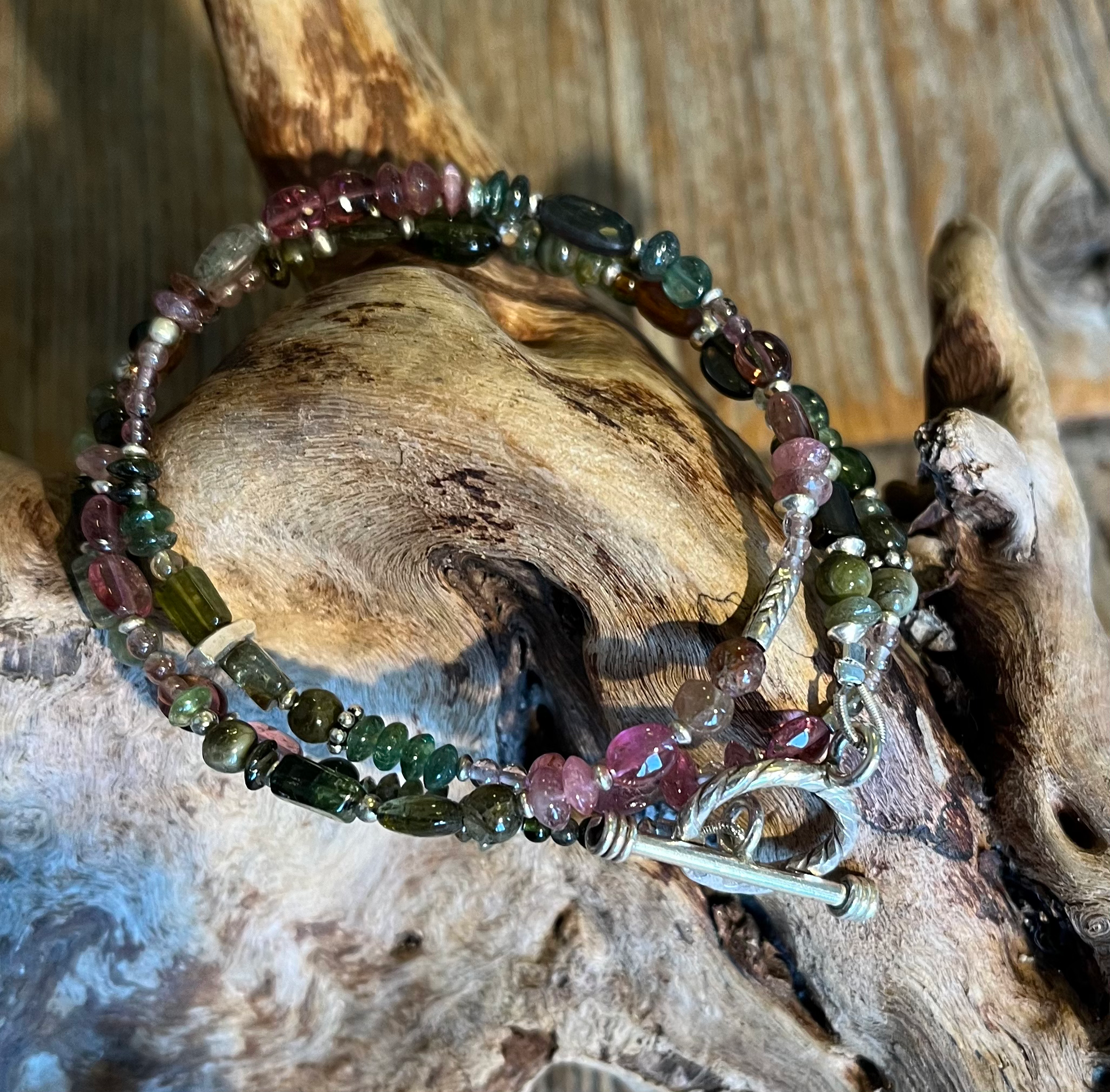 Kombinierte Arm- und Halskette | Turmeline mit Silber