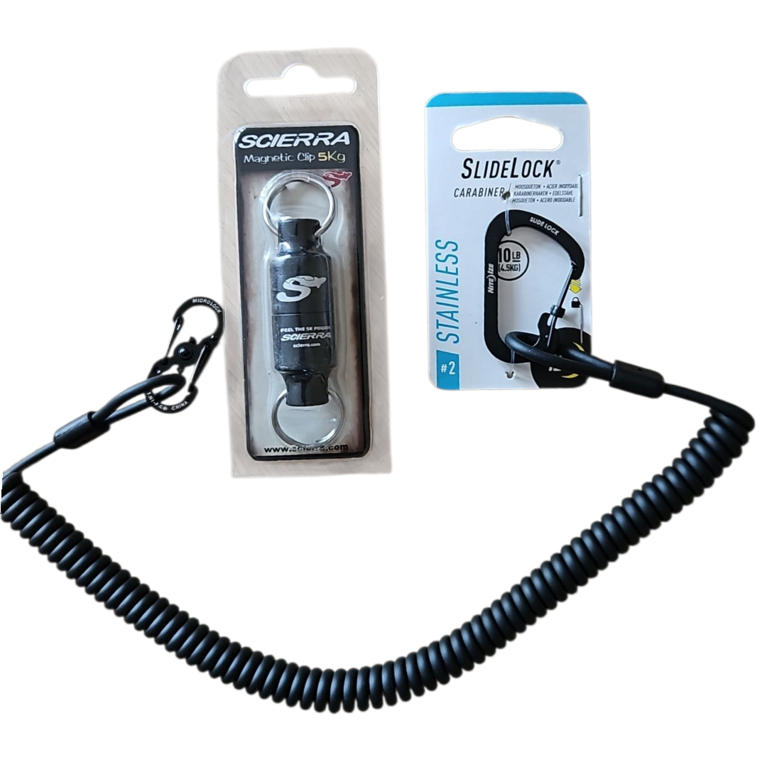 Net Magnet clip, Kevlar tether and premium carabiners 