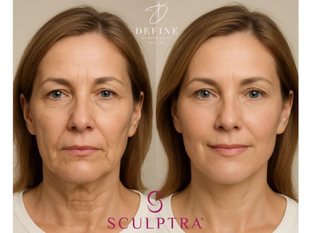 Before and after picture of someone receiving Sculptra treatment.