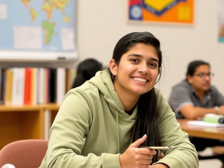 Estudante em sala de aula durante intercâmbio no Canadá, representando cursos de inglês, High School e ensino superior para estudantes internacionais.