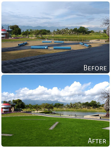 宜蘭傳藝中心戶外景觀設計，大面積人工草皮鋪設，搭配開放空間供親子活動使用｜院子園藝作品"