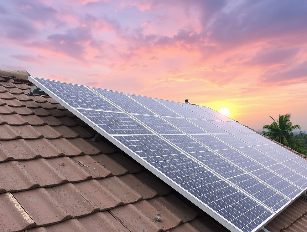 Solar panels on tilted tilled roof