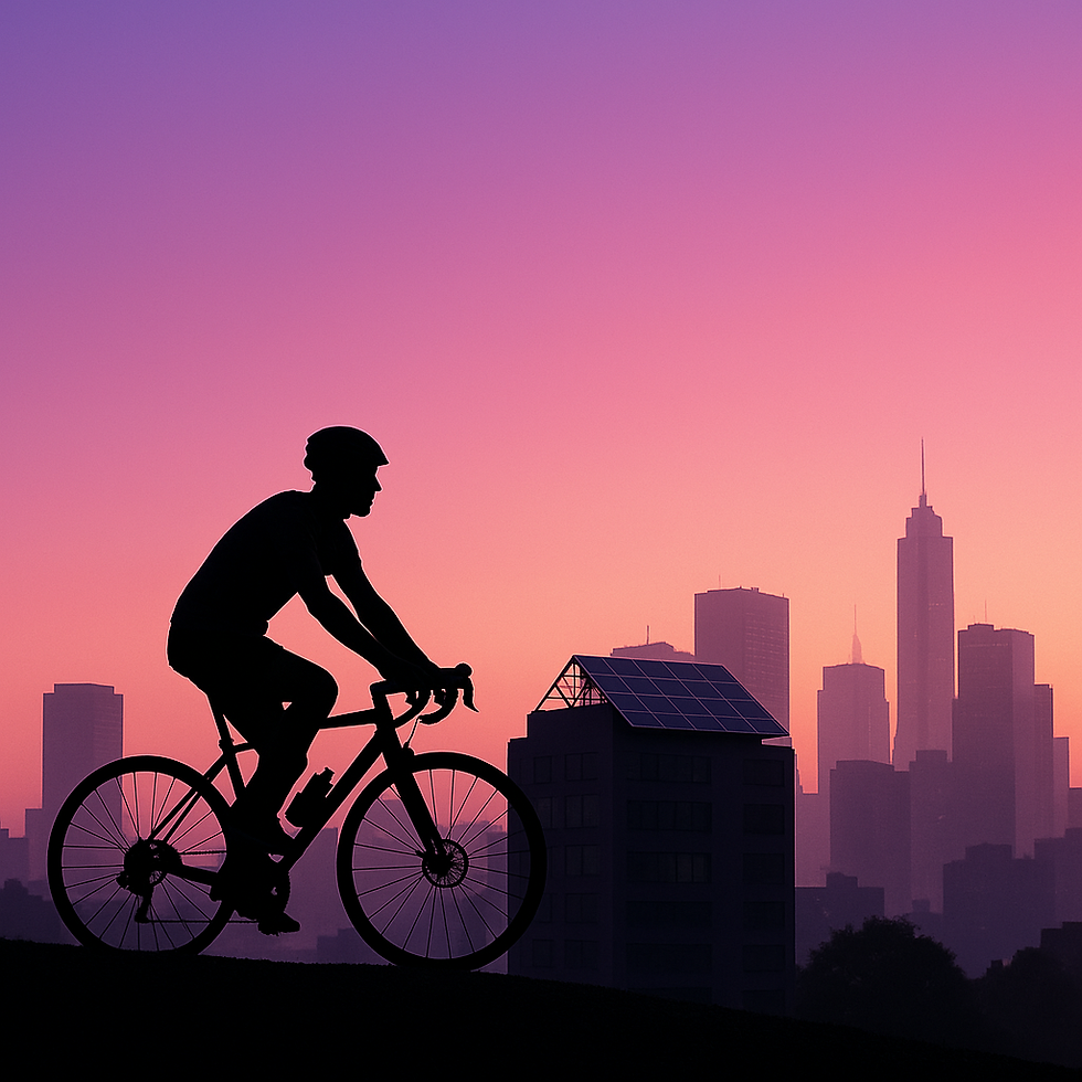 Cyclist with solar in background and purple sky