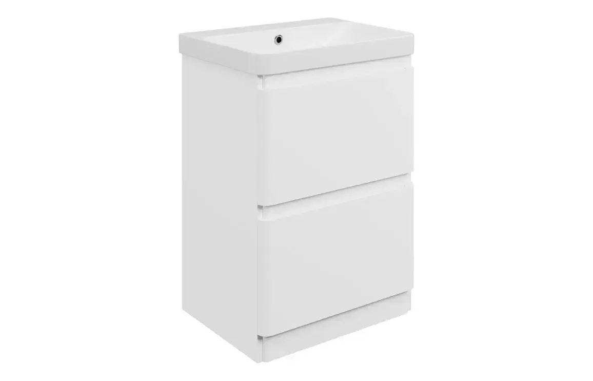 Kanton 605mm Floor Standing 2 Drawer Basin Unit & 1TH Basin - Matt White