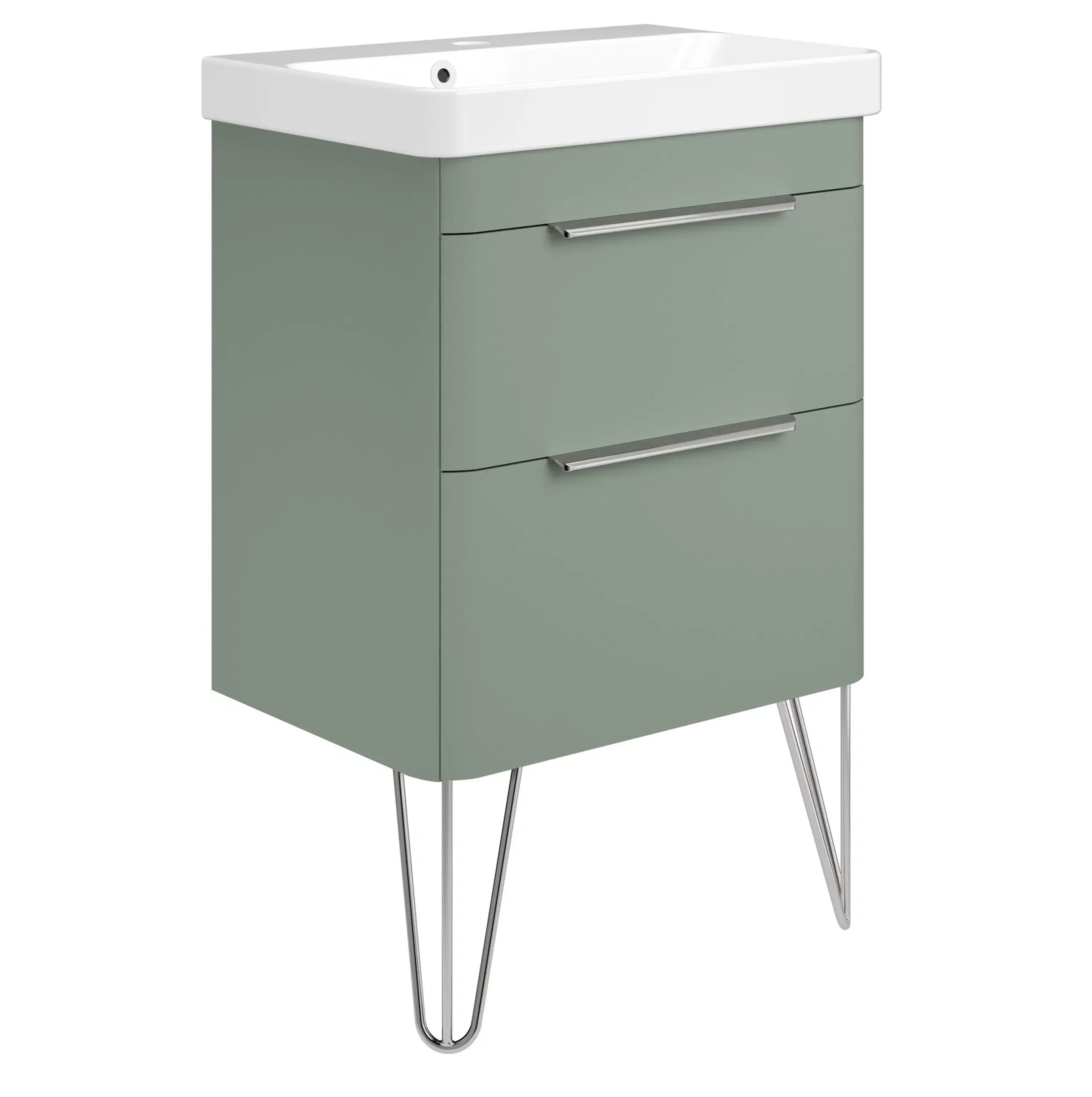 Deccado Crofton 2 Drawer Vanity Unit 550mm with Basin, Legs and Handles - Green