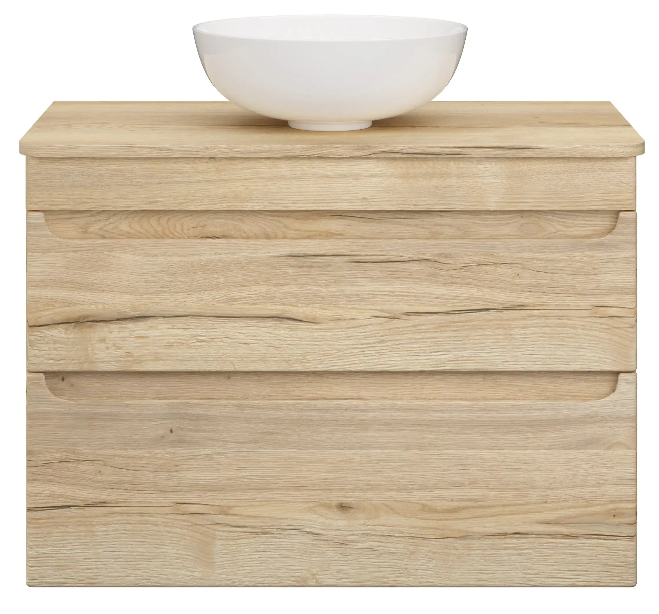 Deccado Bromont 2 Drawer Vanity Unit 800mm with Worktop and Sit-on Bowl - Oak