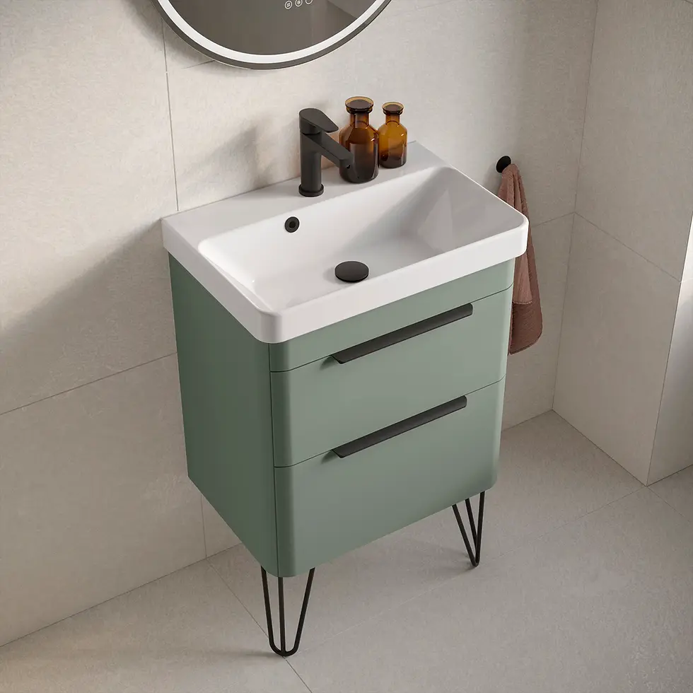 Thumbnail: Deccado Crofton 2 Drawer Vanity Unit 550mm with Basin, Legs and Handles - Green