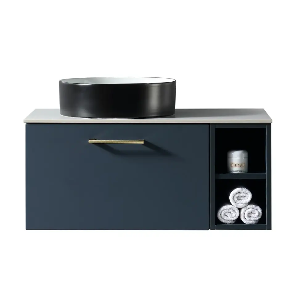 Thumbnail: Zest 800mm Plaza Wall Hung Vanity with Counter, Storage & Basin -Charcoal(LH)