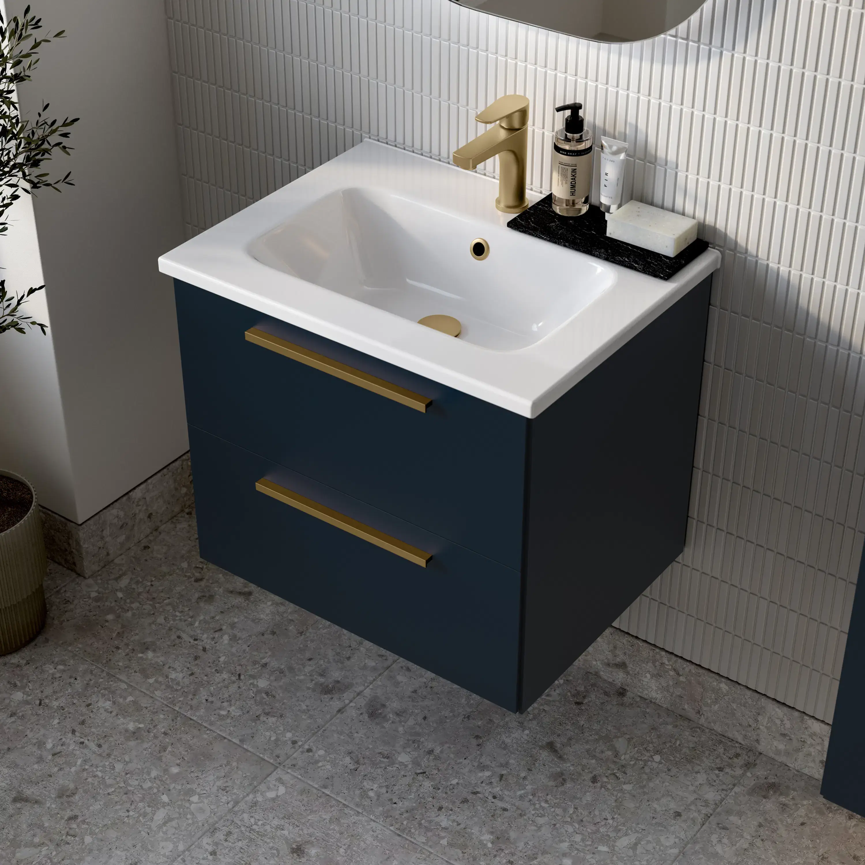 Deccado Berwick 2 Drawer Vanity Unit 600mm & Ceramic Basin and Handles - Blue