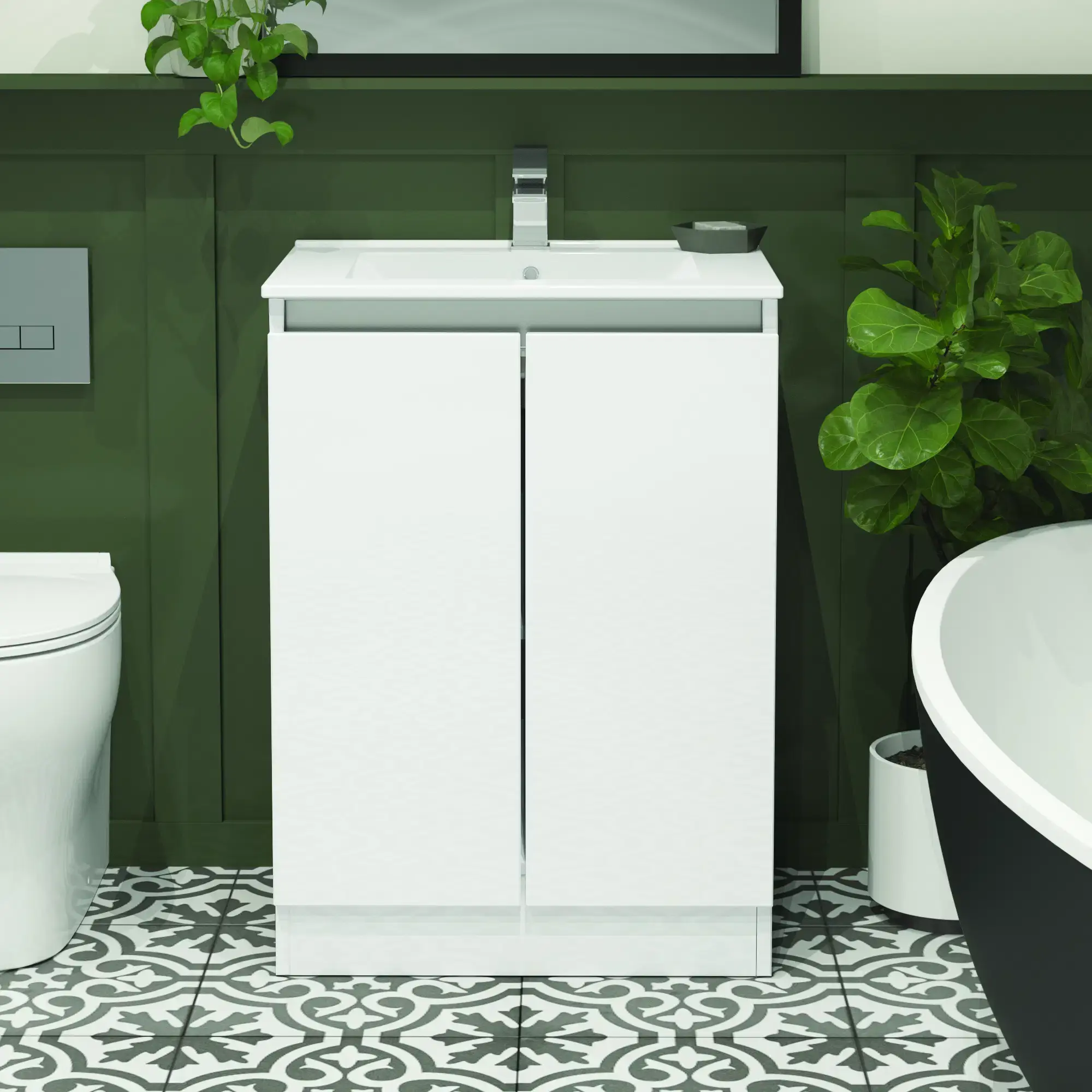 Serenity 600mm Floor Mounted Vanity Unit - Cupboard - White Gloss