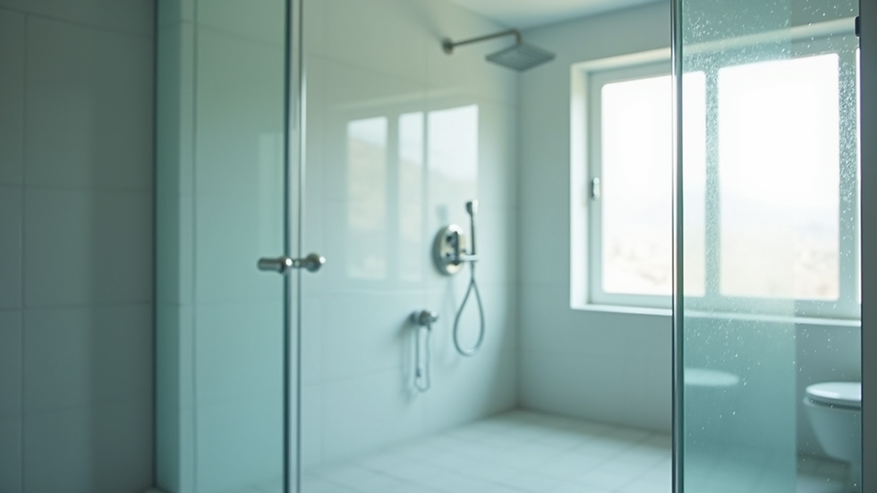Eye-level view of a clean glass shower door